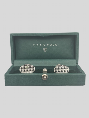 Codis Maya - Oval Chequer Cufflinks in Black/White.