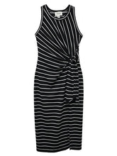 Load image into Gallery viewer, Fifteen Twenty - Maddie Side Knot Midi Dress in Stripe Blk/White.
