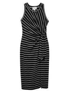 Fifteen Twenty - Maddie Side Knot Midi Dress in Stripe Blk/White.