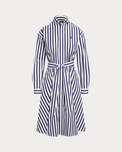 Load image into Gallery viewer, Polo Ralph Lauren - Belted Wide-Stripe Cotton Shirtdress in Navy/White.
