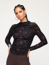 Load image into Gallery viewer, Model wearing Fifteen Twenty - Khami Shirred Top in Brown w/Black.
