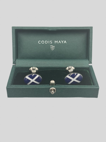 Codis Maya - Oval Cross Cufflinks in Navy/White.