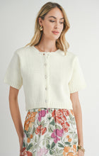 Load image into Gallery viewer, Model wearing Sadie &amp; Sage Coco Buttoned S/S Sweater in Ivory
