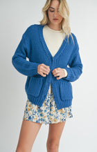 Load image into Gallery viewer, Model wearing Sadie &amp; Sage Eleanor Button Down Cardigan in Electric Blue.
