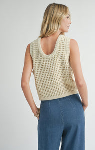 Model wearing Sadie & Sage Elsie Sweater Tank in Ivory - back.