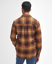 Load image into Gallery viewer, Model wearing Barbour Nevis Checked Tailored Shirt in Brown - back.
