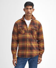 Load image into Gallery viewer, Model wearing Barbour Nevis Checked Tailored Shirt in Brown.
