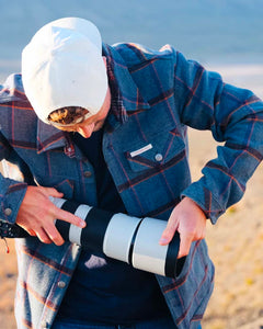 Model wearing Amundsen - Wool Jacket in Faded Blue.