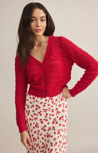 Model wearing ZSupply - Romance Cardigan in Cherry.