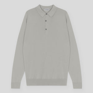 John Smedley - Bradwell L/S Cotton Polo Shirt in parchment.