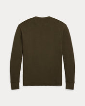 Load image into Gallery viewer, RRL - Long Sleeve Garment Dyed Waffle-Knit Crewneck T-Shirt in Olive Brown - back.
