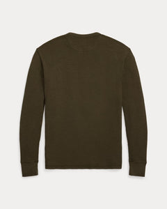 RRL - Long Sleeve Garment Dyed Waffle-Knit Crewneck T-Shirt in Olive Brown - back.