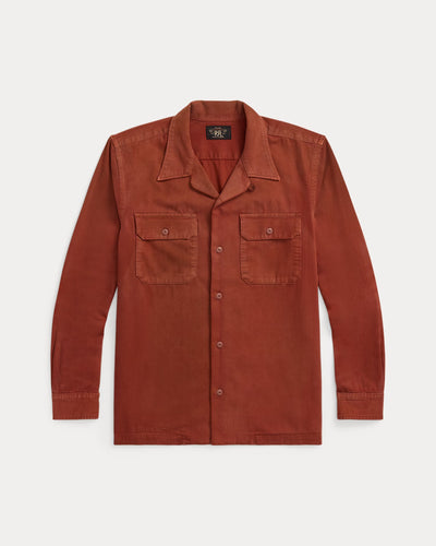 RRL - Long Sleeve Cotton Twill Holmes Camp Shirt in Brick.