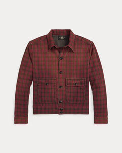 RRL - Long Sleeve Cotton Check Woven Highway Shirt Jacket in Black/Red.