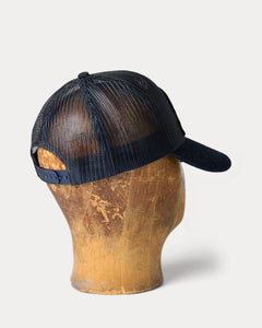 RRL - Nylon/Cotton Mesh "Coast To Coast" Patch Denim-bill Trucker Hat in Navy - back.