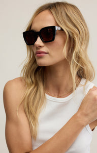 Model wearing ZSupply Hideaway Sunglasses in Black Tortoise - Brown Polarized.