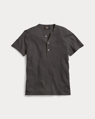 RRL - Waffle Knit S/SHenley Shirt in Faded Black Canvas.