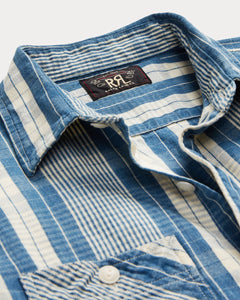 RRL - Indigo Plaid Cotton-Linen Workshirt in Indigo/Creme.