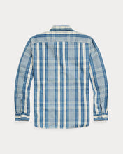 Load image into Gallery viewer, RRL - Indigo Plaid Cotton-Linen Workshirt in Indigo/Creme - back.
