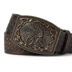 RRL - Leather/Brass Motorcycle Graphic Wesley Belt in Black/RRL Vintage Brass.