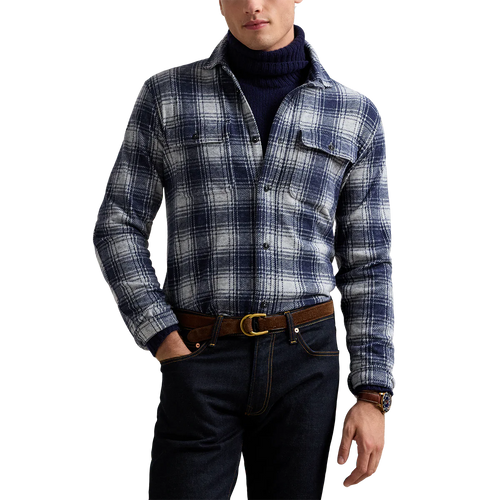 Model wearing POLO Ralph Lauren - LS Knit Flannel Button-Down Sportshirt in Navy.