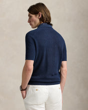 Load image into Gallery viewer, Model wearing POLO Ralph Lauren - Mesh Knit Linen SS Sweater in Blue - back
