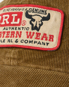 RRL - Logo Patch Corduroy Trucker Hat in Faded Tan.